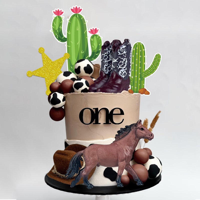 KEEPARTY 34 PCS Cowboy Cake Toppers Cowboy Hat and Boot Horse Cake decorations Western Cowboy Cowgirl Birthday Baby Shower for Western Theme Party Favors Supplies - Image 3